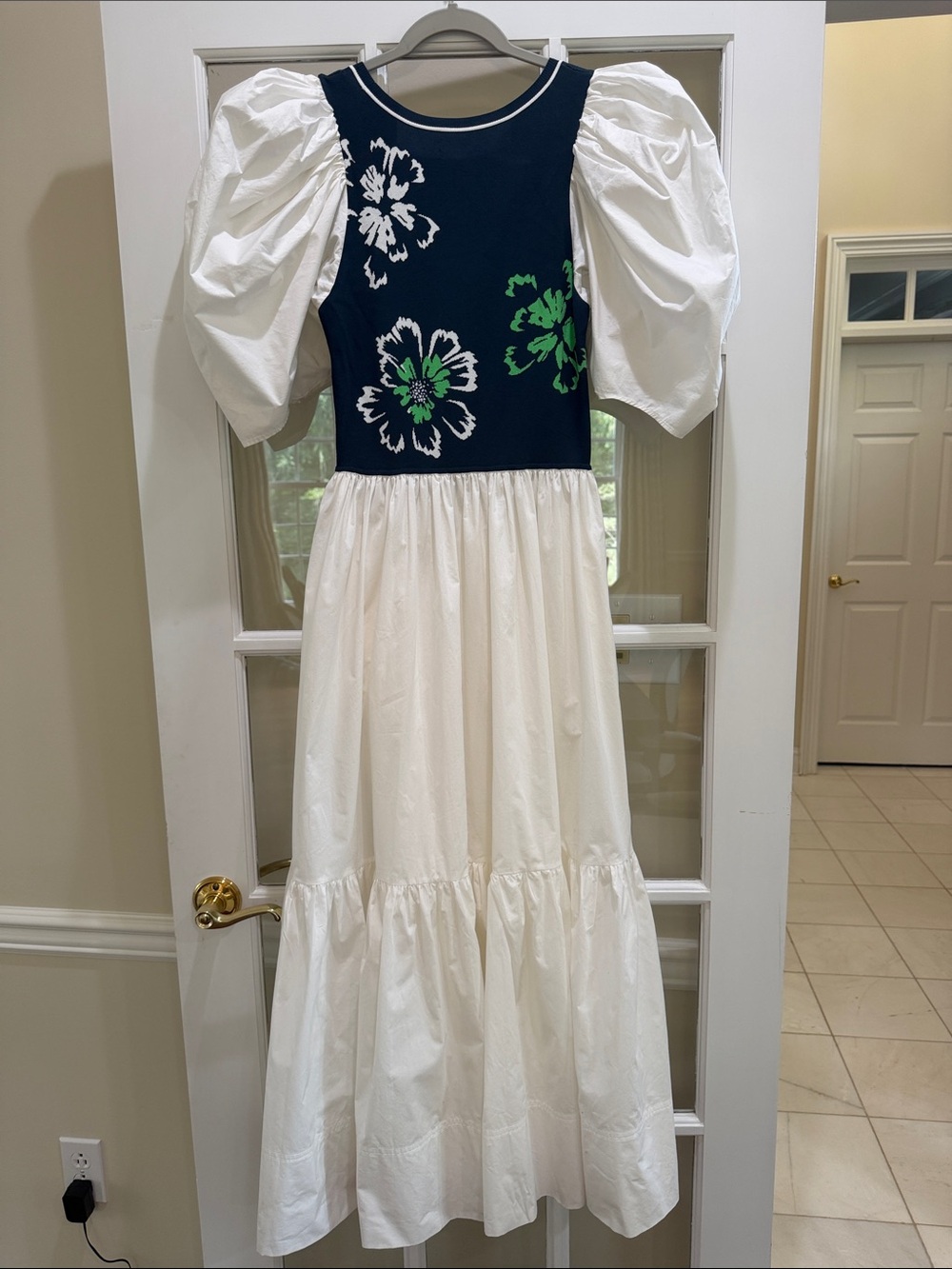 Tanya Taylor Naomi Floral Knit Bodice Cotton Poplin Puff Sleeve Maxi Dress M - Picture 6 of 14